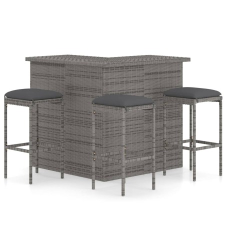 vidaXL Set de bar para jardín 4 piezas y cojines ratán sintético gris