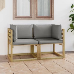 vidaXL Sofá de jardín de esquina cojines 2 uds madera impregnada verde