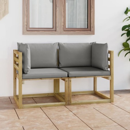 vidaXL Sofá de jardín de esquina cojines 2 uds madera impregnada verde