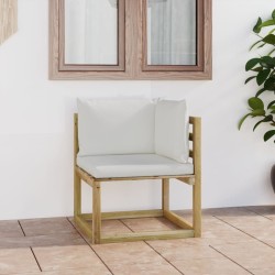 vidaXL Sofá de esquina de jardín con cojines madera impregnada verde