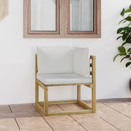 vidaXL Sofá de esquina de jardín con cojines madera impregnada verde