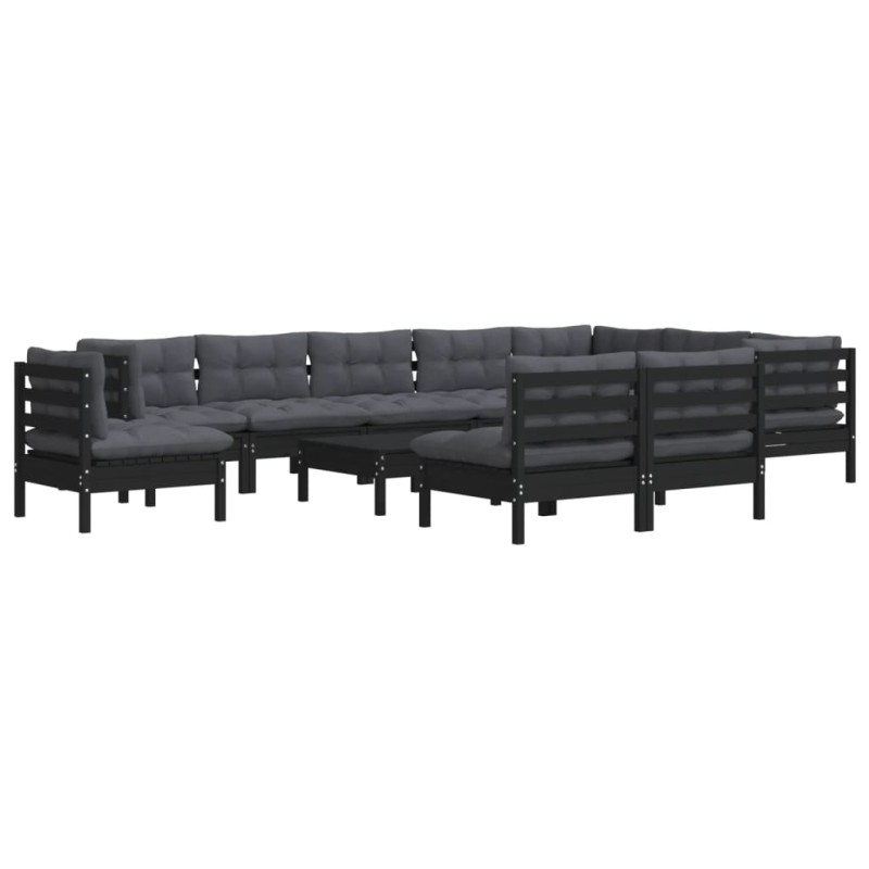 vidaXL Muebles de jardín 11 pzas con cojines negro madera maciza pino vidaXL Muebles de jardín 11 pzas con cojines negro madera maciza pino