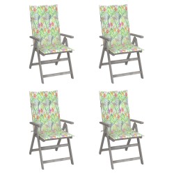 vidaXL Sillas de jardín reclinables 4 uds madera maciza acacia cojines