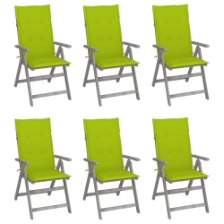 vidaXL Sillas de jardín reclinables 6 uds madera maciza acacia cojines