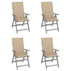 vidaXL Sillas de jardín reclinables 4 uds cojines madera maciza acacia