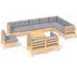 vidaXL Juego de muebles de jardín 11 pzas y cojines madera maciza pino vidaXL Juego de muebles de jardín 11 pzas y cojines madera maciza pino