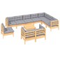 vidaXL Juego de muebles de jardín 11 pzas y cojines madera maciza pino vidaXL Juego de muebles de jardín 11 pzas y cojines madera maciza pino