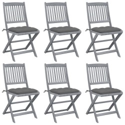 vidaXL Sillas de jardín plegables 6 uds cojines madera maciza acacia
