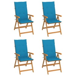 vidaXL Sillas de jardín 4 unidades madera maciza de teca cojines azul