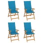 vidaXL Sillas de jardín 4 unidades madera maciza de teca cojines azul vidaXL Sillas de jardín 4 unidades madera maciza de teca cojines azul