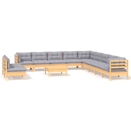 vidaXL Juego de muebles de jardín 12 pzas y cojines madera maciza pino