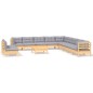 vidaXL Juego de muebles de jardín 12 pzas y cojines madera maciza pino vidaXL Juego de muebles de jardín 12 pzas y cojines madera maciza pino