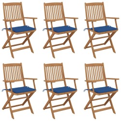 vidaXL Sillas de jardín plegables 6 uds y cojines madera maciza acacia