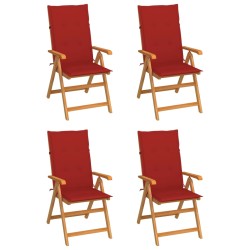vidaXL Sillas de jardín 4 unidades madera maciza de teca cojines rojo