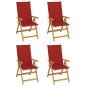 vidaXL Sillas de jardín 4 unidades madera maciza de teca cojines rojo
