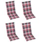 vidaXL Sillas de jardín 4 uds madera maciza teca cojines cuadros rojos vidaXL Sillas de jardín 4 uds madera maciza teca cojines cuadros rojos