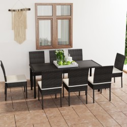 vidaXL Conjunto de comedor de jardín 9 piezas ratán sintético negro