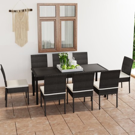 vidaXL Conjunto de comedor de jardín 9 piezas ratán sintético negro