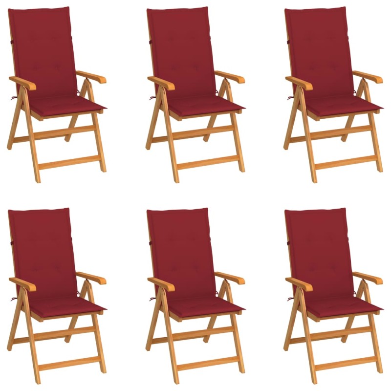 vidaXL Sillas de jardín 6 uds madera maciza de teca cojines rojo tinto vidaXL Sillas de jardín 6 uds madera maciza de teca cojines rojo tinto