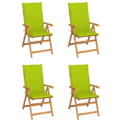 vidaXL Sillas de jardín 4 uds madera maciza teca cojines verde brillo