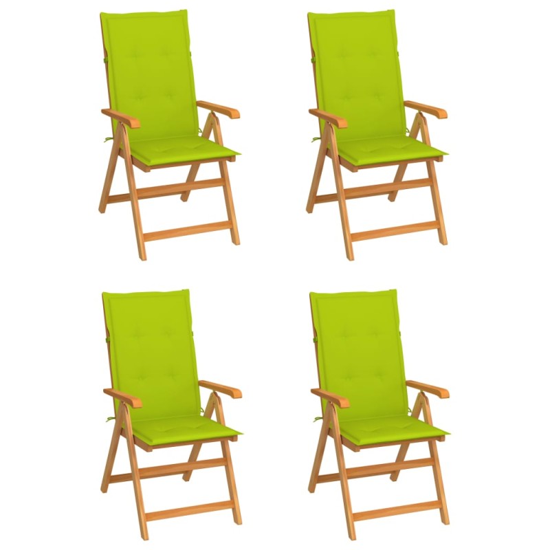 vidaXL Sillas de jardín 4 uds madera maciza teca cojines verde brillo vidaXL Sillas de jardín 4 uds madera maciza teca cojines verde brillo