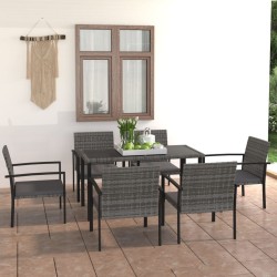 vidaXL Juego de comedor para jardín 7 piezas ratán sintético gris