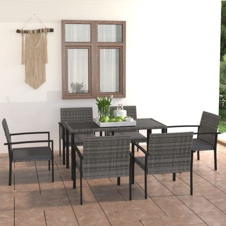 vidaXL Juego de comedor para jardín 7 piezas ratán sintético gris