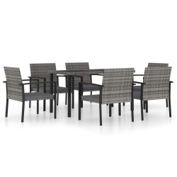 vidaXL Juego de comedor para jardín 7 piezas ratán sintético gris
