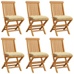 vidaXL Sillas de jardín 6 uds madera de teca con cojines blanco crema