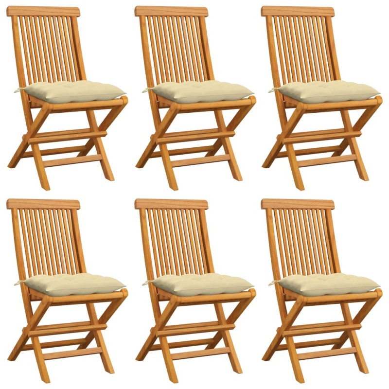 vidaXL Sillas de jardín 6 uds madera de teca con cojines blanco crema vidaXL Sillas de jardín 6 uds madera de teca con cojines blanco crema