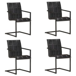 vidaXL Sillas voladizas de comedor 4 unidades cuero auténtico negro
