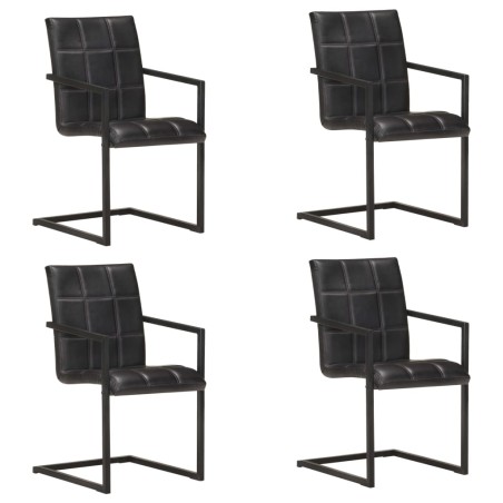 vidaXL Sillas voladizas de comedor 4 unidades cuero auténtico negro