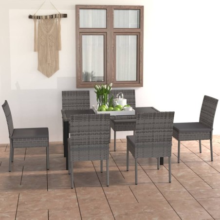 vidaXL Juego de comedor para jardín 7 piezas ratán sintético gris