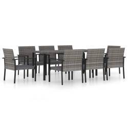 vidaXL Juego de comedor para jardín 9 piezas ratán sintético gris