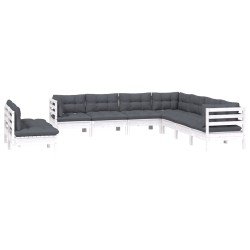 vidaXL Muebles de jardín 9 pzas y cojines blanco madera maciza de pino