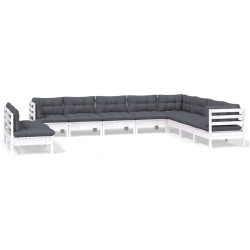 vidaXL Muebles de jardín 10 pzas y cojines blanco madera maciza de pino