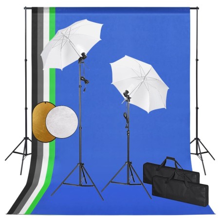 vidaXL Kit estudio fotográfico lámparas, sombrillas, fondo y reflector