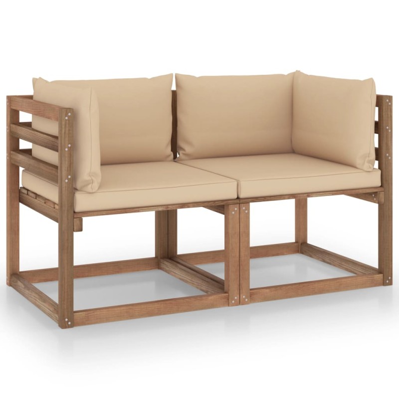 vidaXL Sofá de jardín de palets de 2 plazas con cojines beige vidaXL Sofá de jardín de palets de 2 plazas con cojines beige