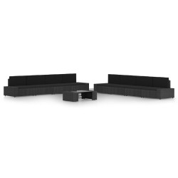 vidaXL Set de muebles de jardín 9 pzas ratán sintético y cojines negro