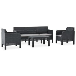 vidaXL Set de muebles de jardín 4 piezas cojines PP ratán gris antracita