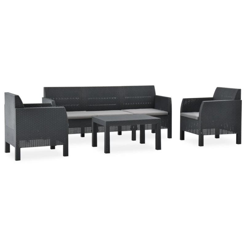 vidaXL Set de muebles de jardín 4 piezas cojines PP ratán gris antracita vidaXL Set de muebles de jardín 4 piezas cojines PP ratán gris antracita