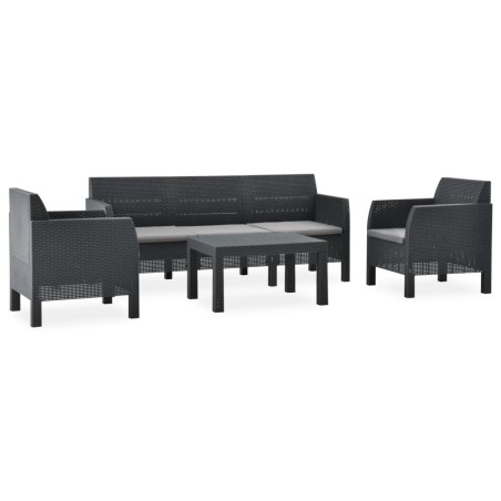 vidaXL Set de muebles de jardín 4 piezas cojines PP ratán gris antracita