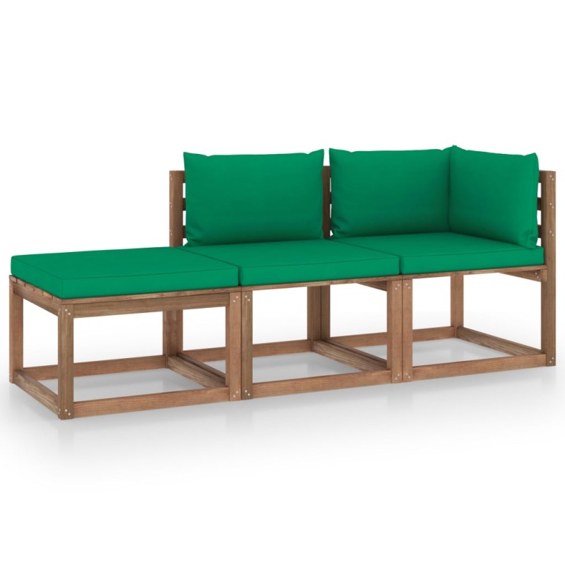 vidaXL Set de jardín palets 3 pzas con cojines madera pino impregnada vidaXL Set de jardín palets 3 pzas con cojines madera pino impregnada