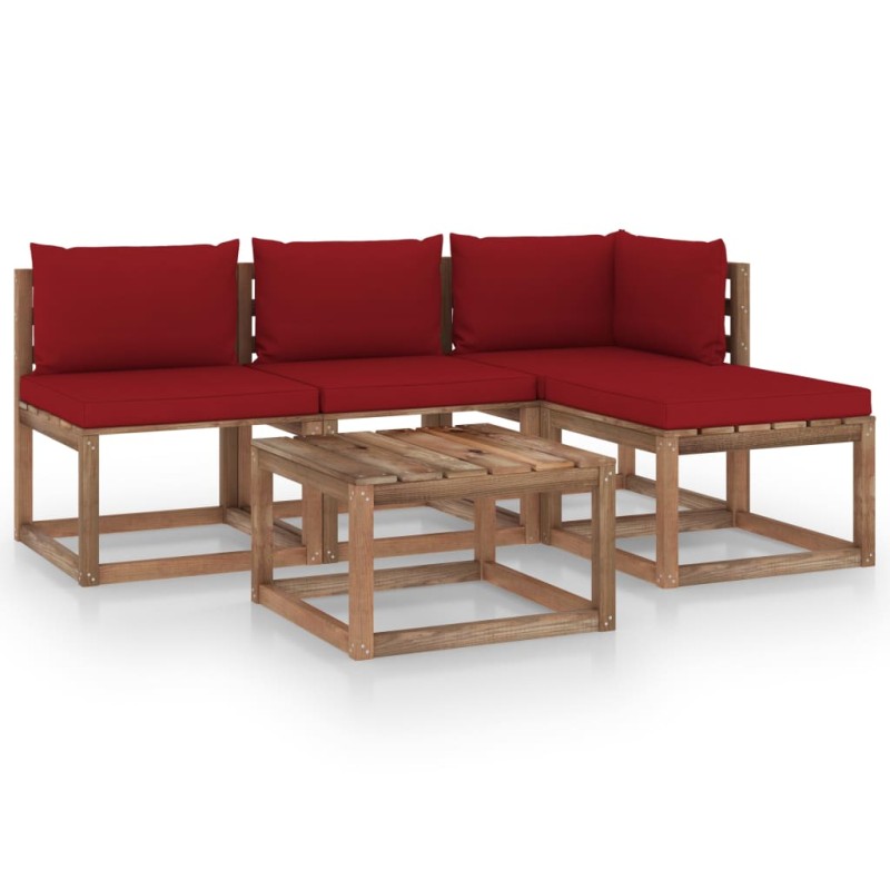 vidaXL Set de jardín palets 5 pzas con cojines madera pino impregnada vidaXL Set de jardín palets 5 pzas con cojines madera pino impregnada