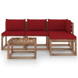 vidaXL Set de jardín palets 5 pzas con cojines madera pino impregnada