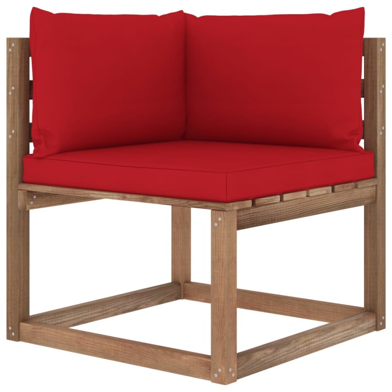 vidaXL Sofá de esquina de palets para jardín con cojines rojos vidaXL Sofá de esquina de palets para jardín con cojines rojos