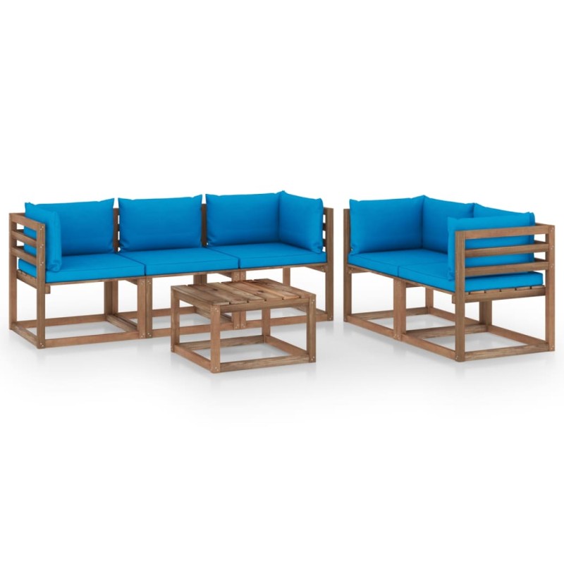vidaXL Juego de muebles de jardín 6 piezas con cojines azul claro vidaXL Juego de muebles de jardín 6 piezas con cojines azul claro