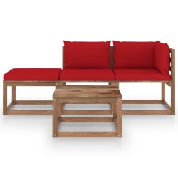 vidaXL Set de jardín palets 4 pzas con cojines madera pino impregnada
