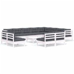 vidaXL Muebles de jardín 13 pzas con cojines blanco madera maciza pino