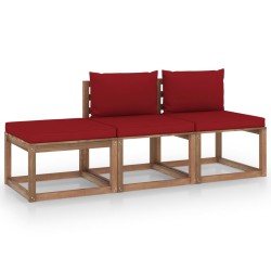 vidaXL Set de jardín palets 3 pzas con cojines madera pino impregnada